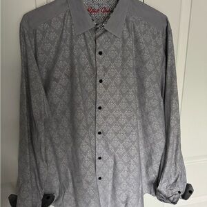 Robert Graham flip cuffed shirt with gray Geometric Pattern with subtle Skulls